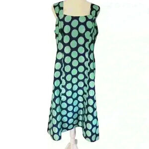 Dana Kay Midi Dress Size 10 Navy w Green Polka Dot Party Brunch Shower Cocktail